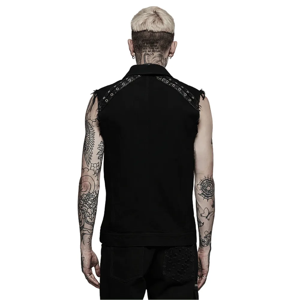 Edgy Punk Sleeveless Twill Vest with Metal Accents