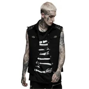 Edgy Punk Sleeveless Twill Vest with Metal Accents