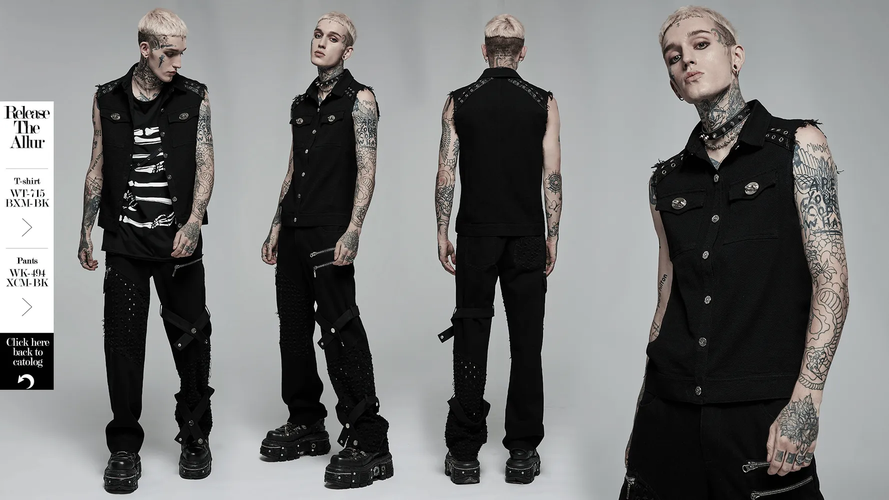 Edgy Punk Sleeveless Twill Vest with Metal Accents
