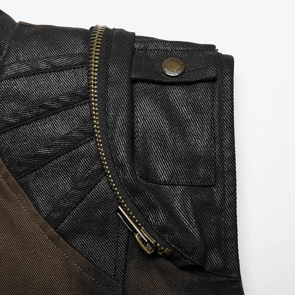Edgy Punk Stand Collar Vest with Zipper and Buckles