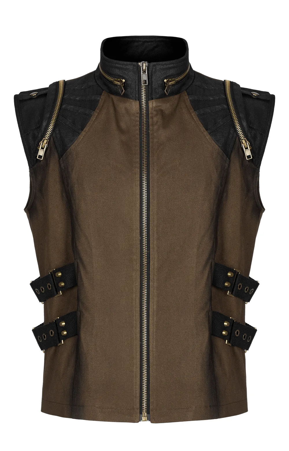 Edgy Punk Stand Collar Vest with Zipper and Buckles