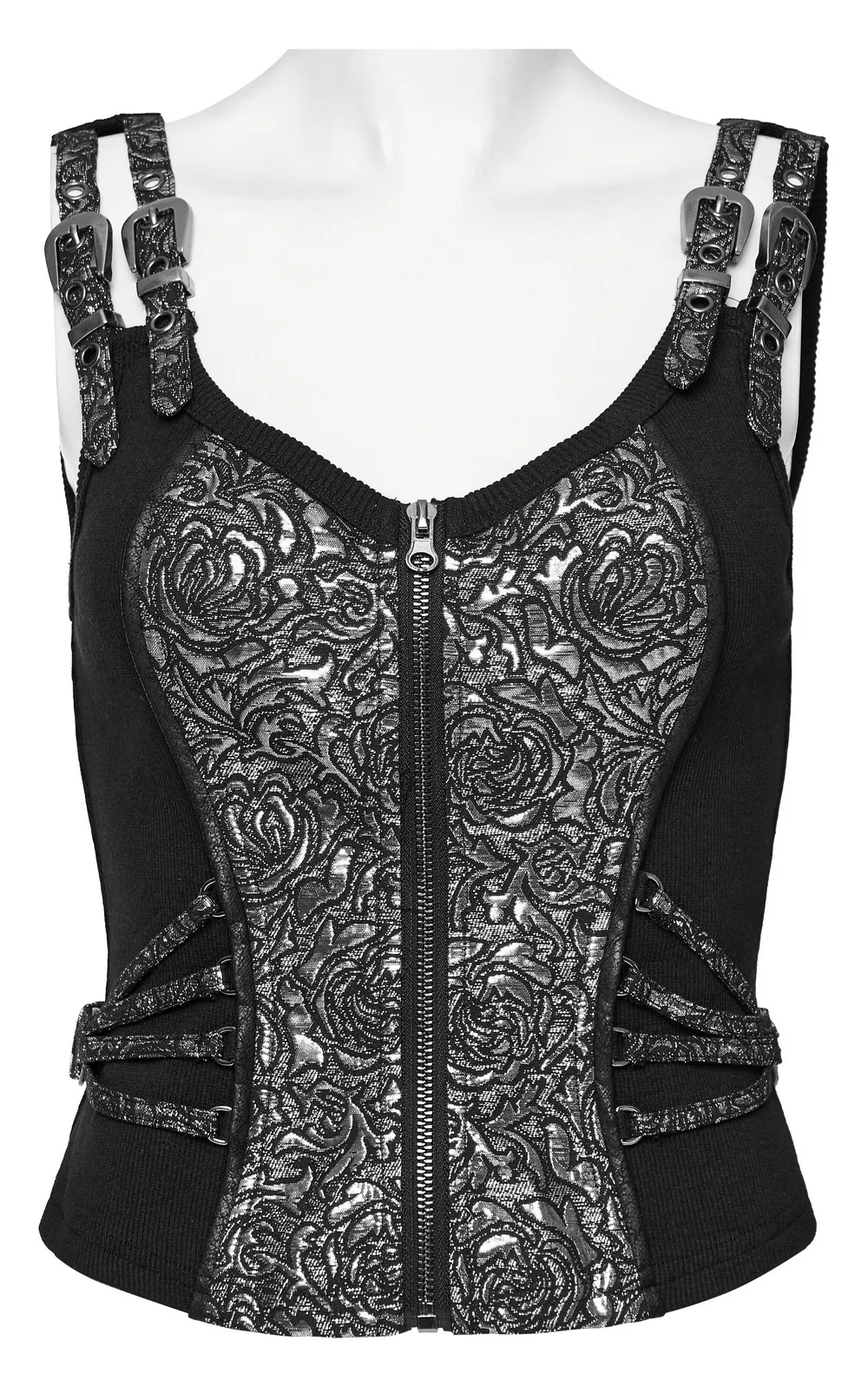 Edgy Steampunk Zippered Jacquard Waistcoat for Women