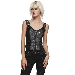 Edgy Steampunk Zippered Jacquard Waistcoat for Women