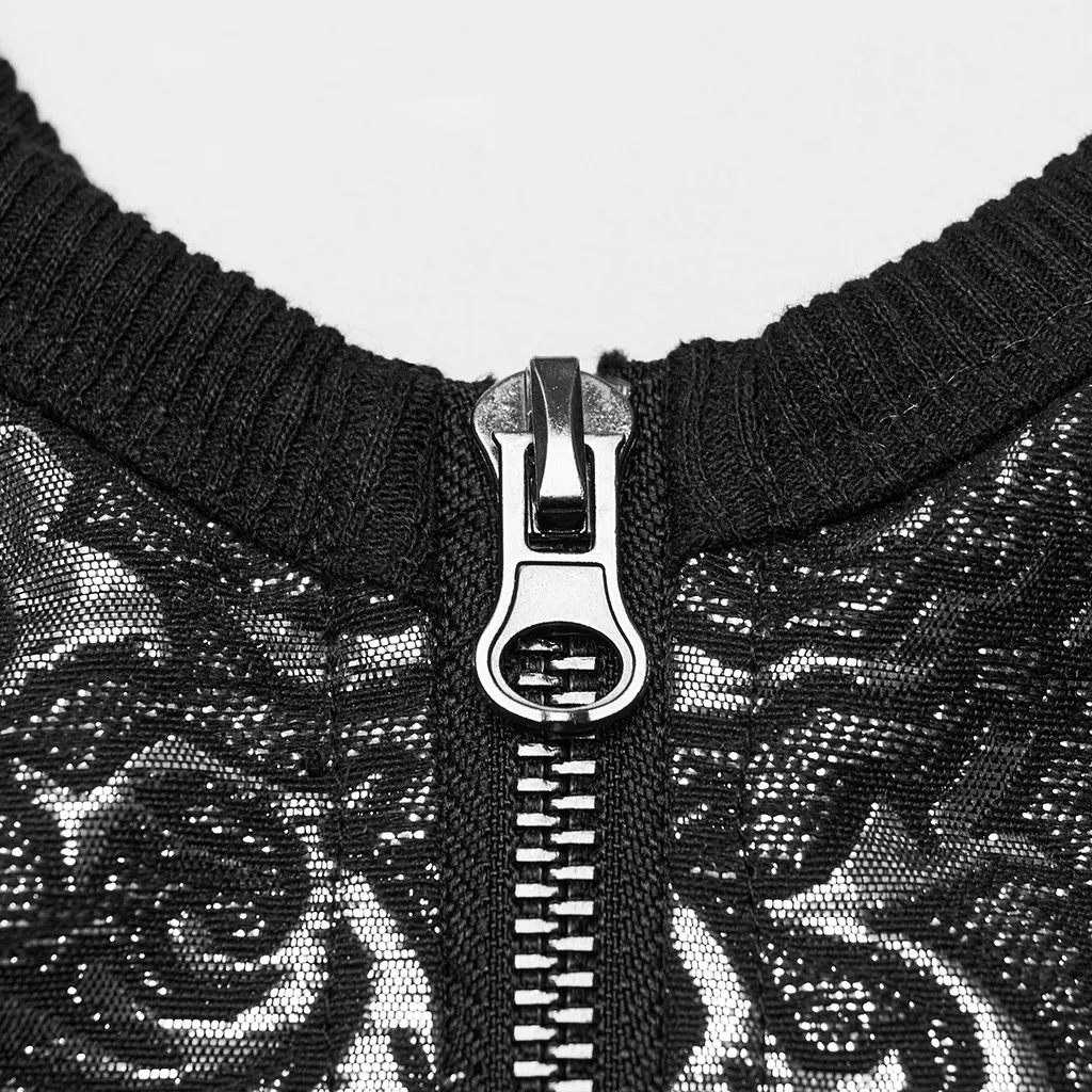 Edgy Steampunk Zippered Jacquard Waistcoat for Women