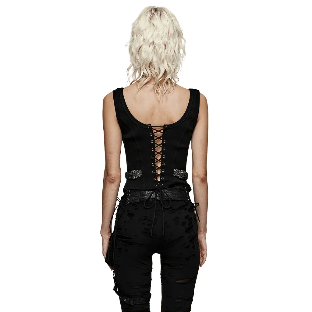 Edgy Steampunk Zippered Jacquard Waistcoat for Women