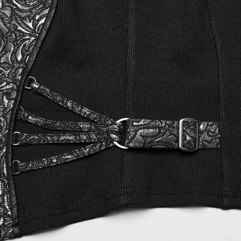Edgy Steampunk Zippered Jacquard Waistcoat for Women