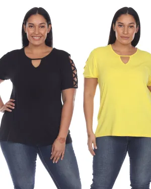 Essential 2 Pack Keyhole Neck Top | Black Yellow