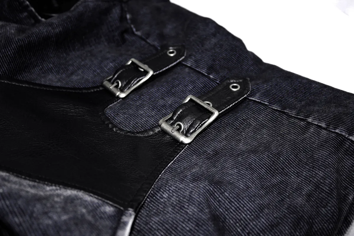 Faux Leather Waistcoats With Pockets / Punk Style Vest with Buckles / Vintage Vest for Men