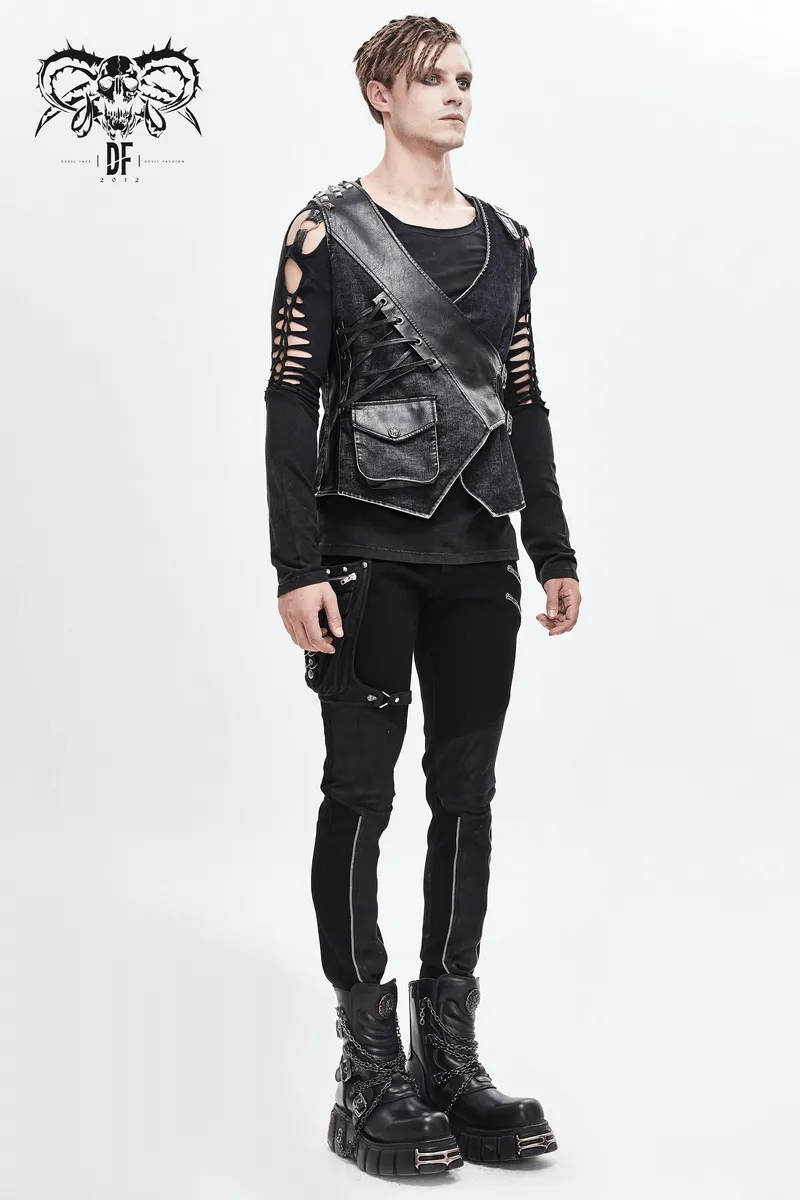 Faux Leather Waistcoats With Pockets / Punk Style Vest with Buckles / Vintage Vest for Men