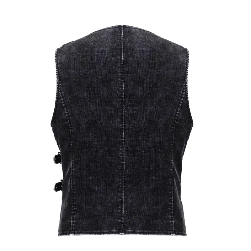 Faux Leather Waistcoats With Pockets / Punk Style Vest with Buckles / Vintage Vest for Men