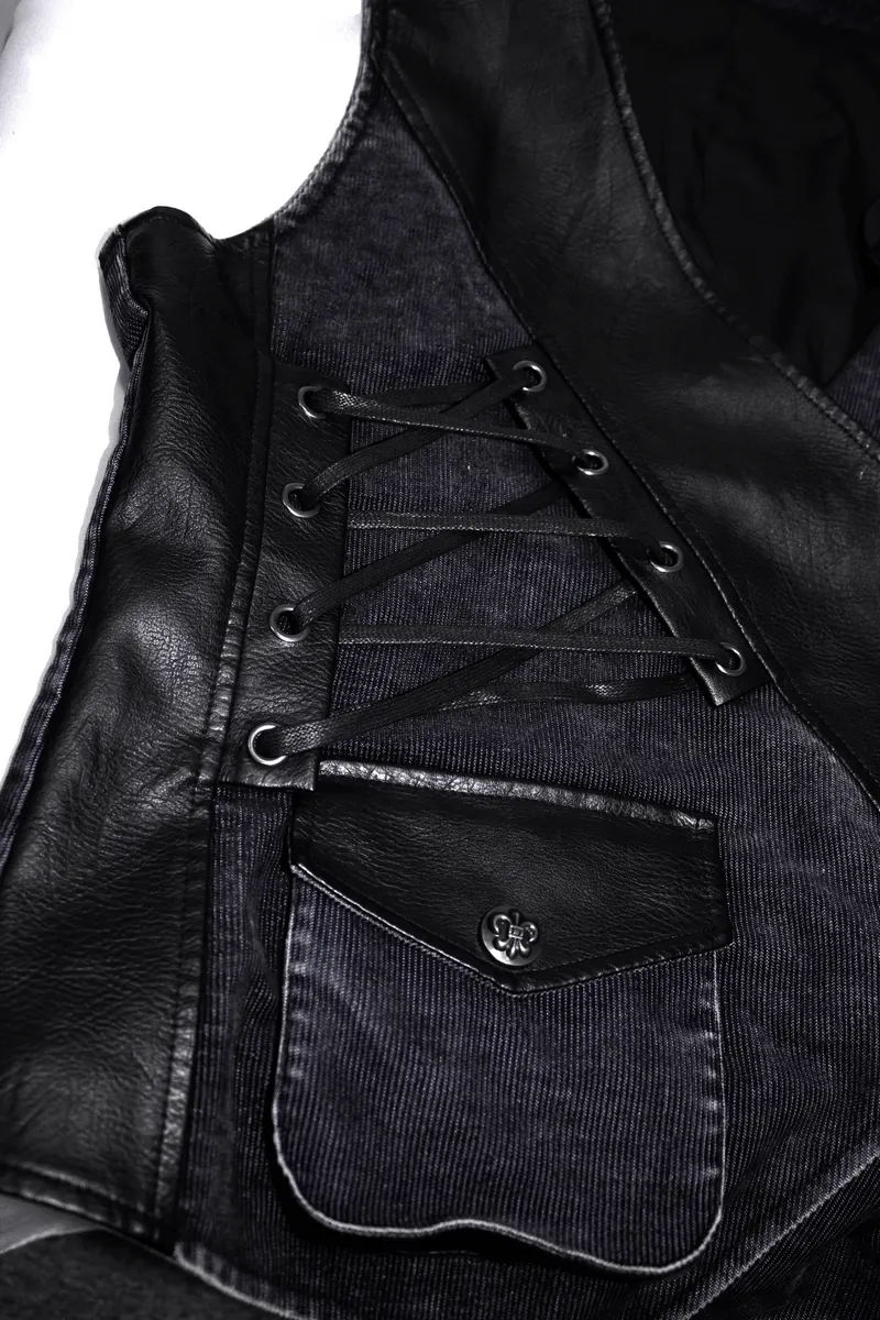 Faux Leather Waistcoats With Pockets / Punk Style Vest with Buckles / Vintage Vest for Men