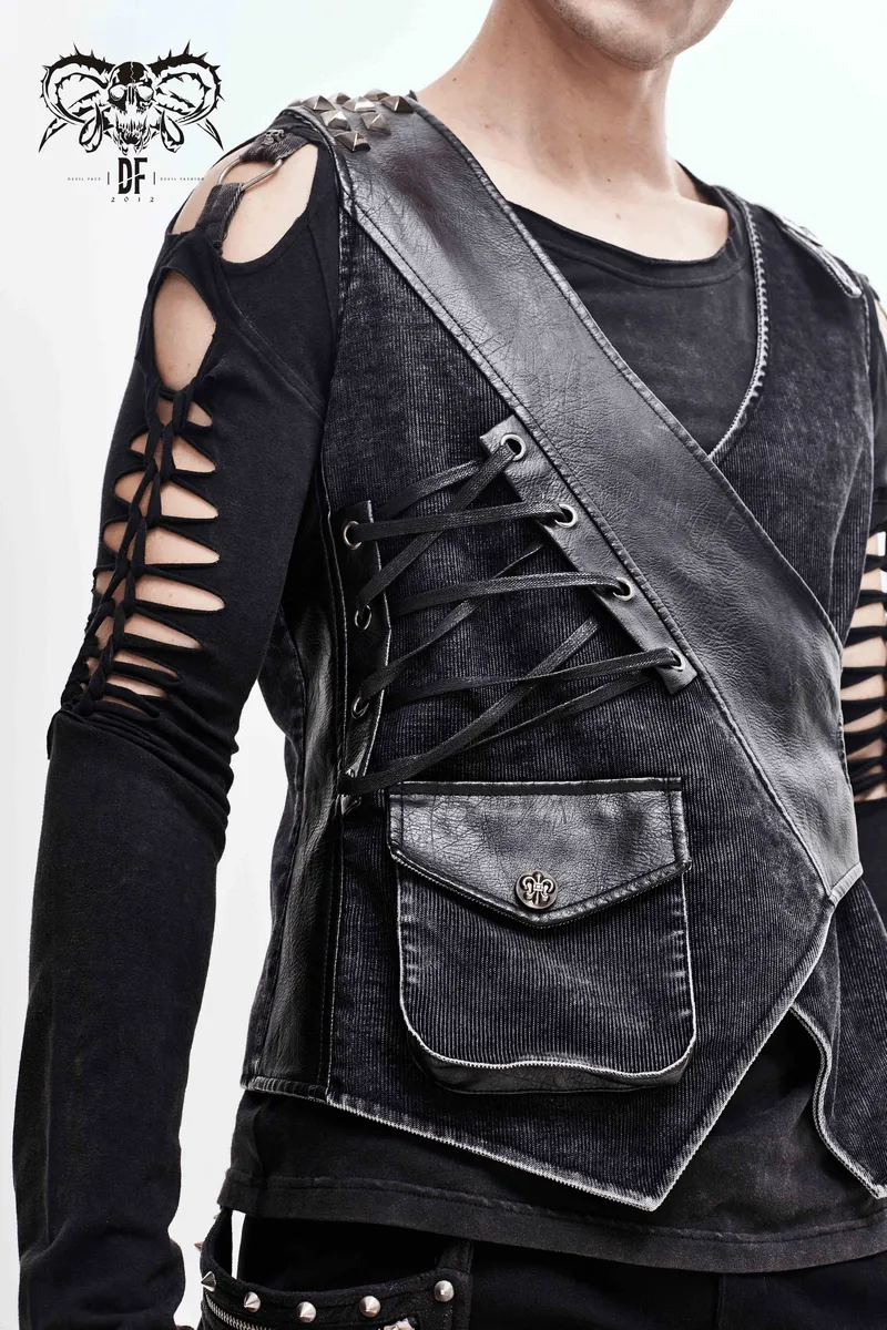 Faux Leather Waistcoats With Pockets / Punk Style Vest with Buckles / Vintage Vest for Men
