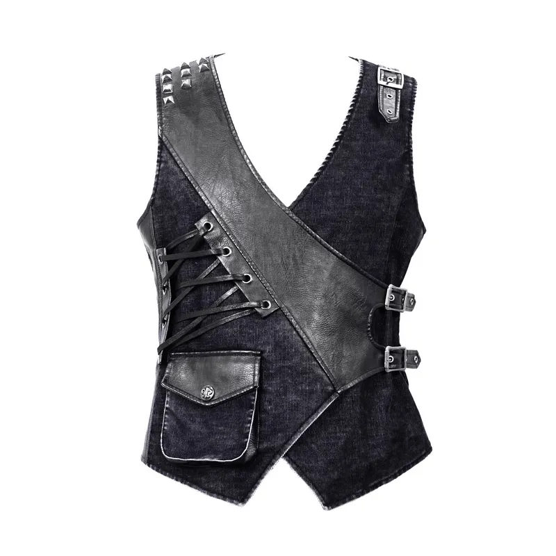 Faux Leather Waistcoats With Pockets / Punk Style Vest with Buckles / Vintage Vest for Men