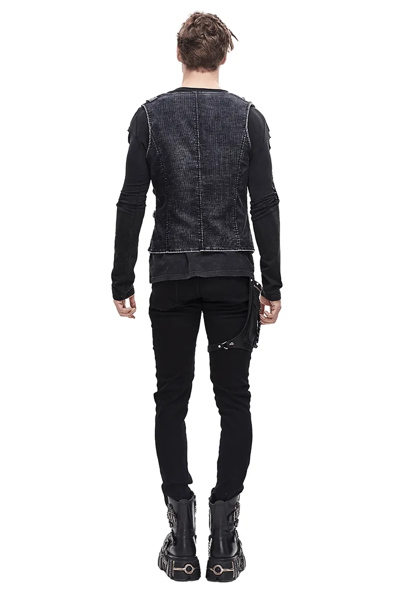 Faux Leather Waistcoats With Pockets / Punk Style Vest with Buckles / Vintage Vest for Men