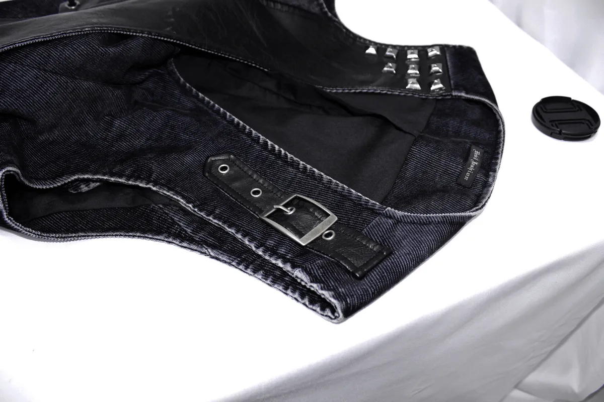 Faux Leather Waistcoats With Pockets / Punk Style Vest with Buckles / Vintage Vest for Men