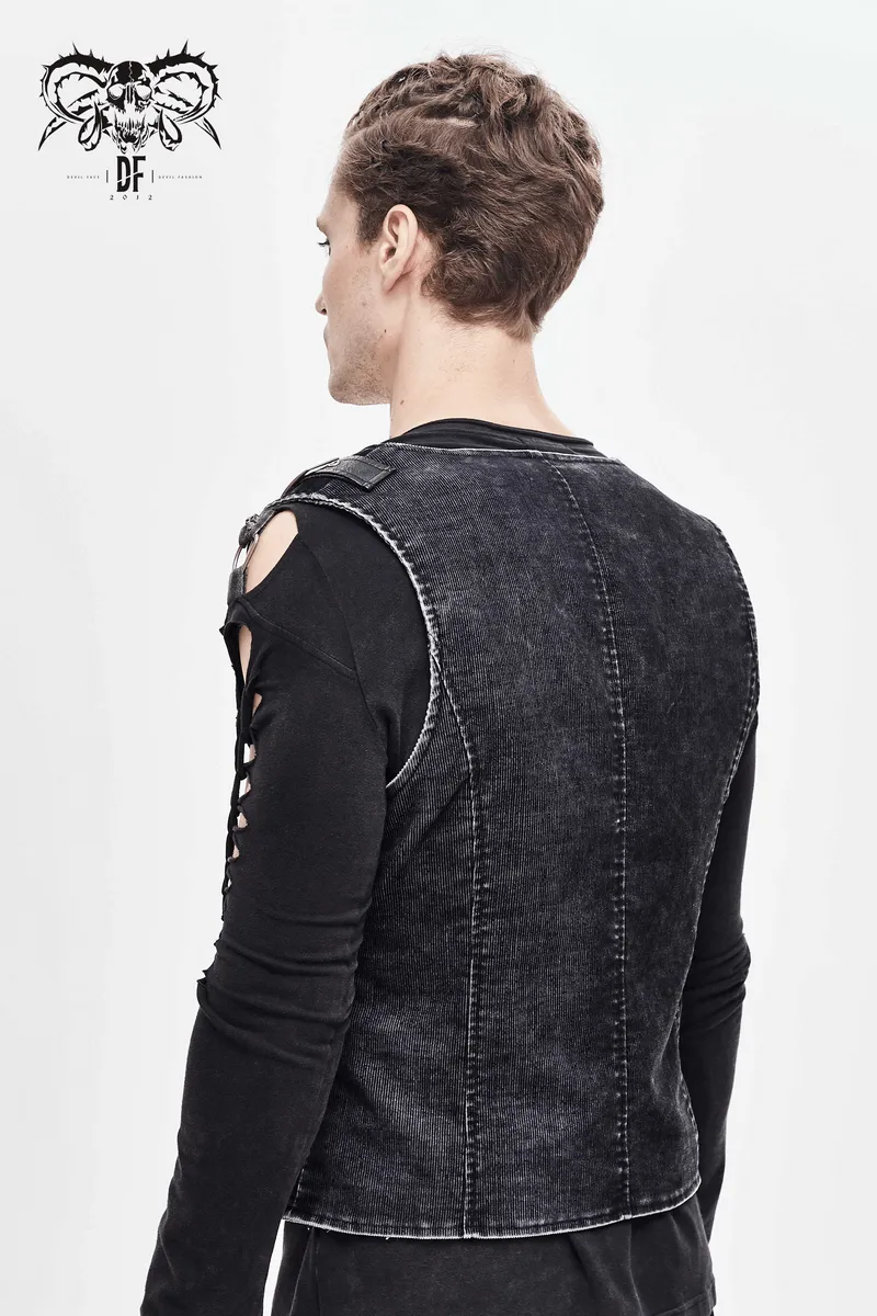 Faux Leather Waistcoats With Pockets / Punk Style Vest with Buckles / Vintage Vest for Men