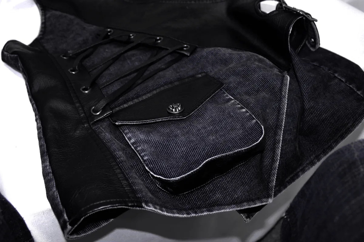 Faux Leather Waistcoats With Pockets / Punk Style Vest with Buckles / Vintage Vest for Men