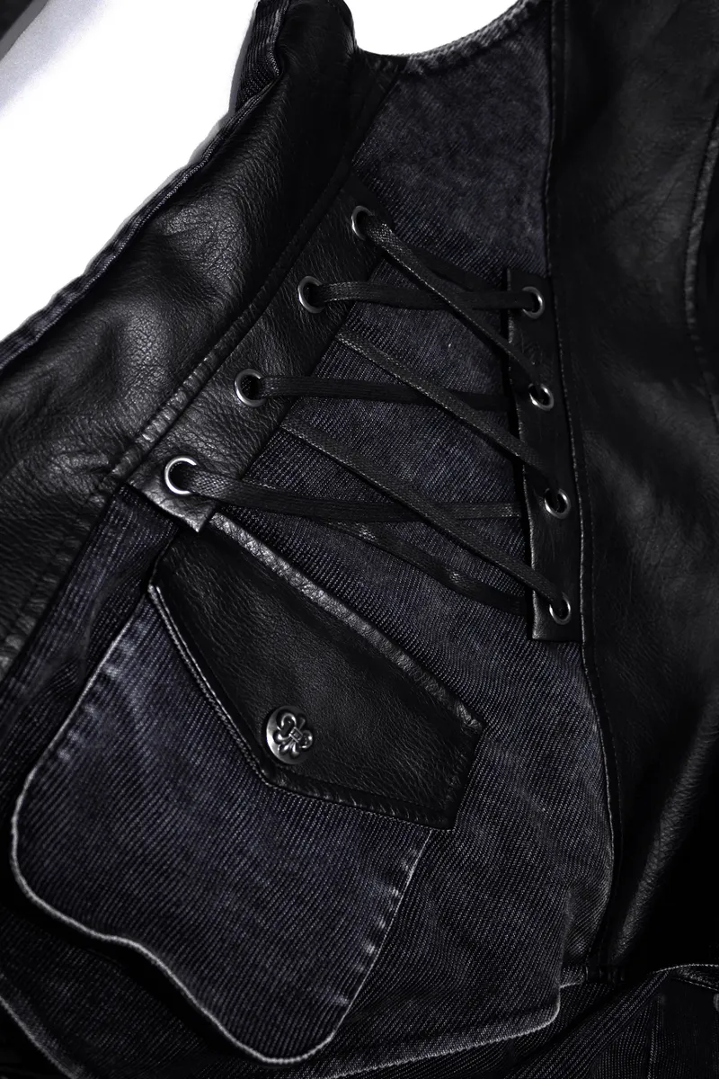 Faux Leather Waistcoats With Pockets / Punk Style Vest with Buckles / Vintage Vest for Men