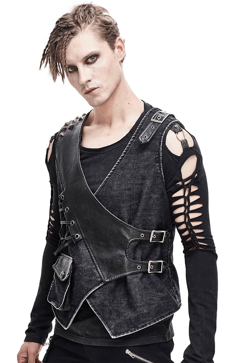 Faux Leather Waistcoats With Pockets / Punk Style Vest with Buckles / Vintage Vest for Men