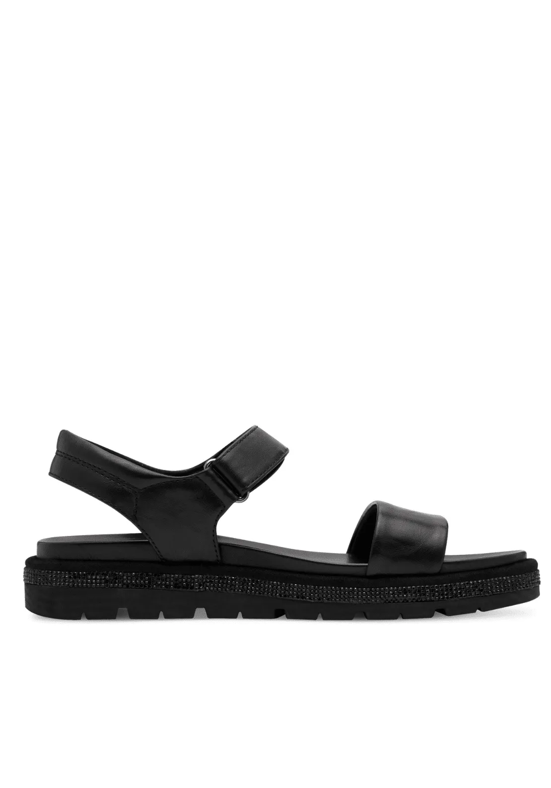 Flat 2 Strap Diamante Sandal - Black