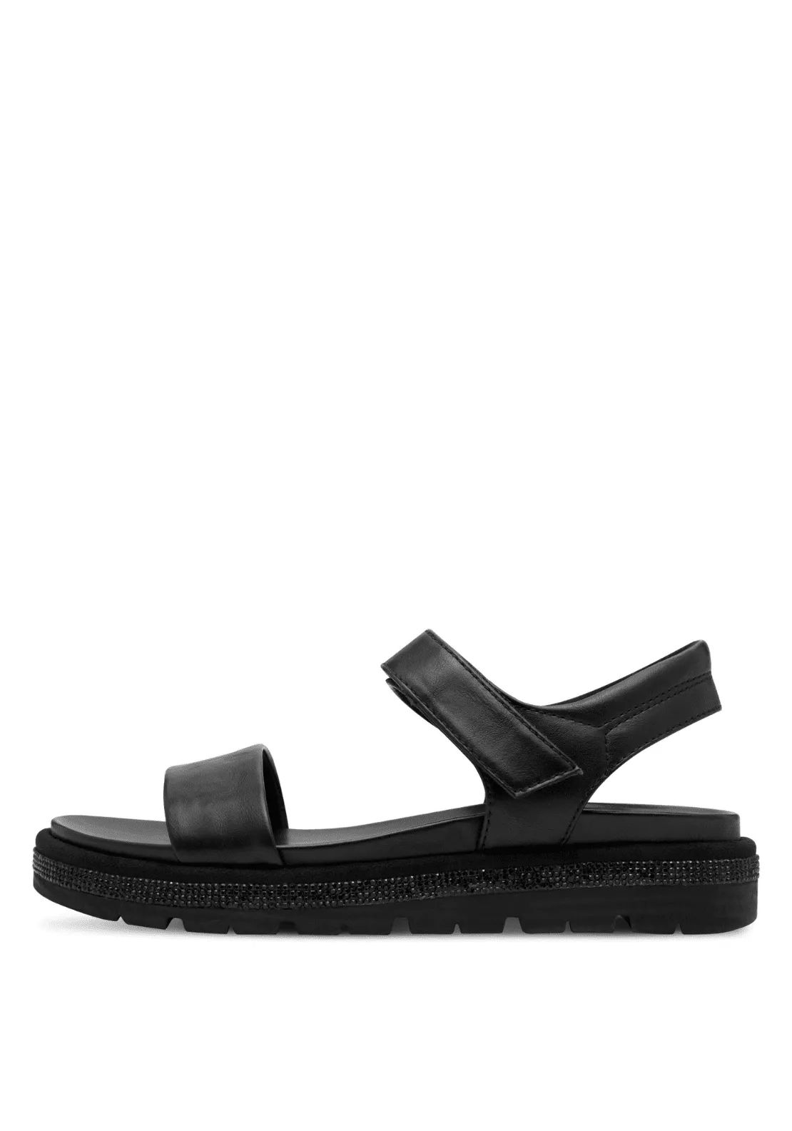 Flat 2 Strap Diamante Sandal - Black