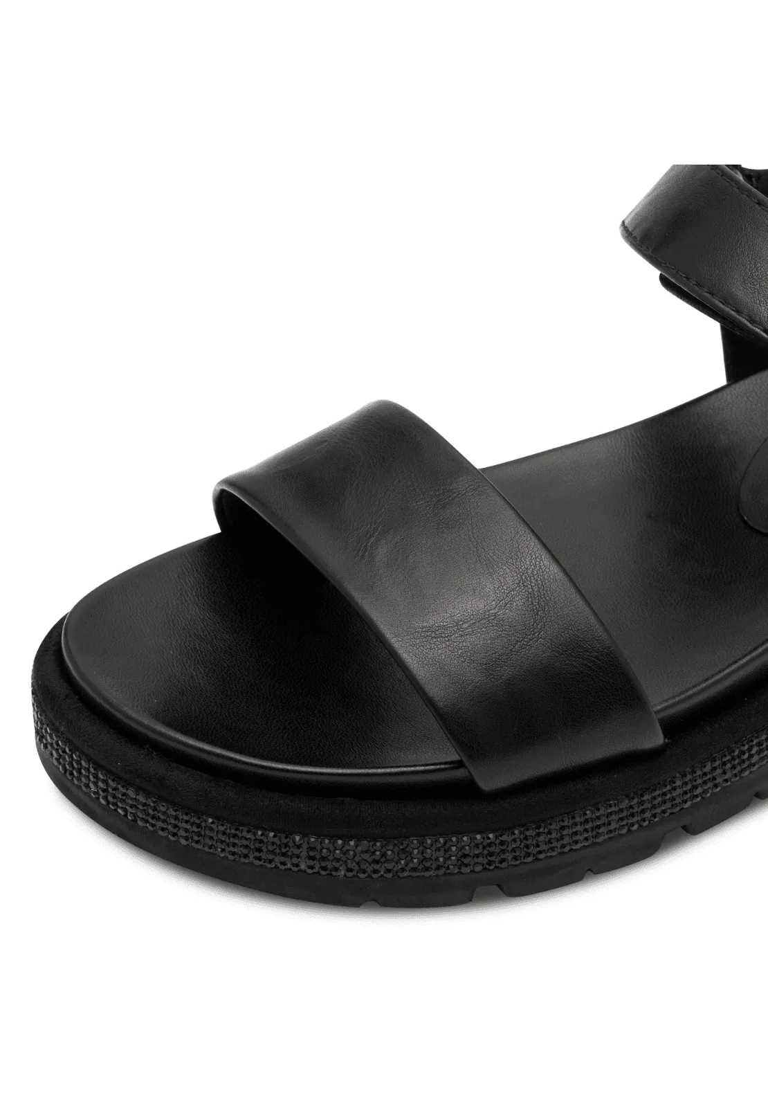 Flat 2 Strap Diamante Sandal - Black