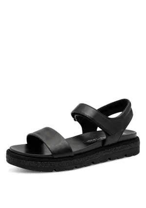 Flat 2 Strap Diamante Sandal - Black