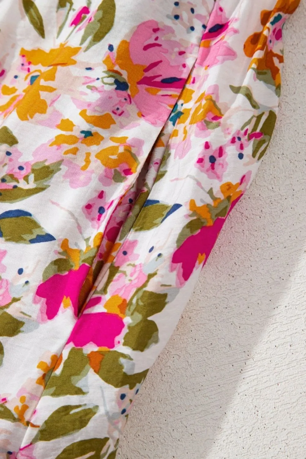 Floral Short Sleeve V Neck Dress with Pockets