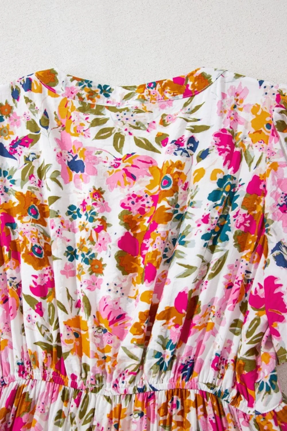 Floral Short Sleeve V Neck Dress with Pockets