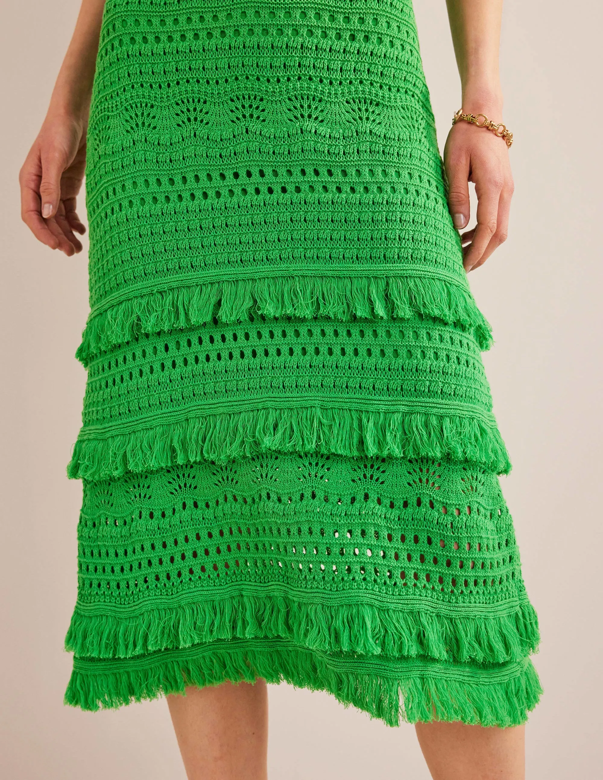 Fringe Crochet Knitted Skirt-Bright Green