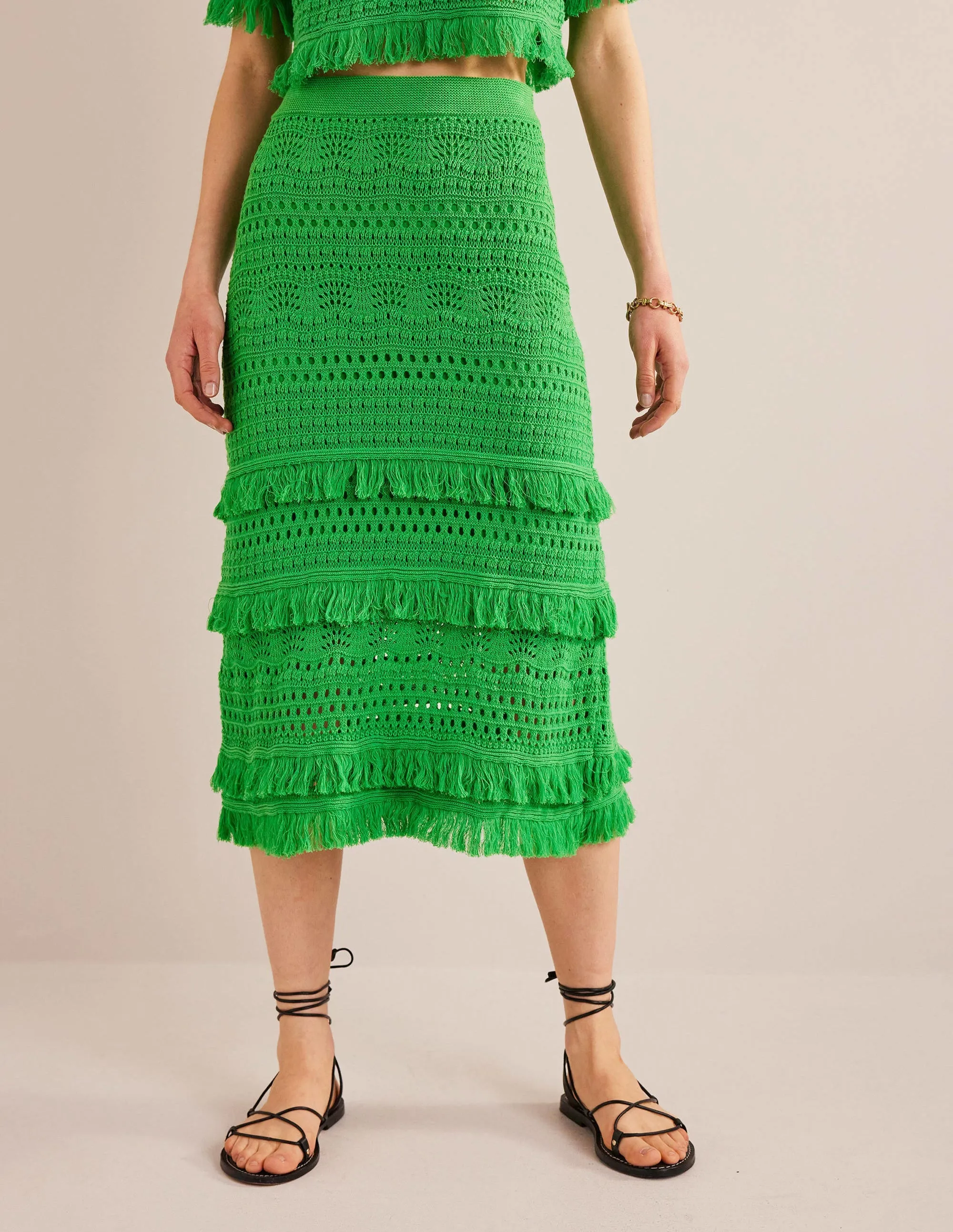 Fringe Crochet Knitted Skirt-Bright Green