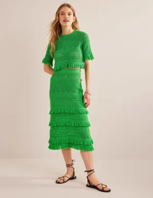 Fringe Crochet Knitted Skirt-Bright Green