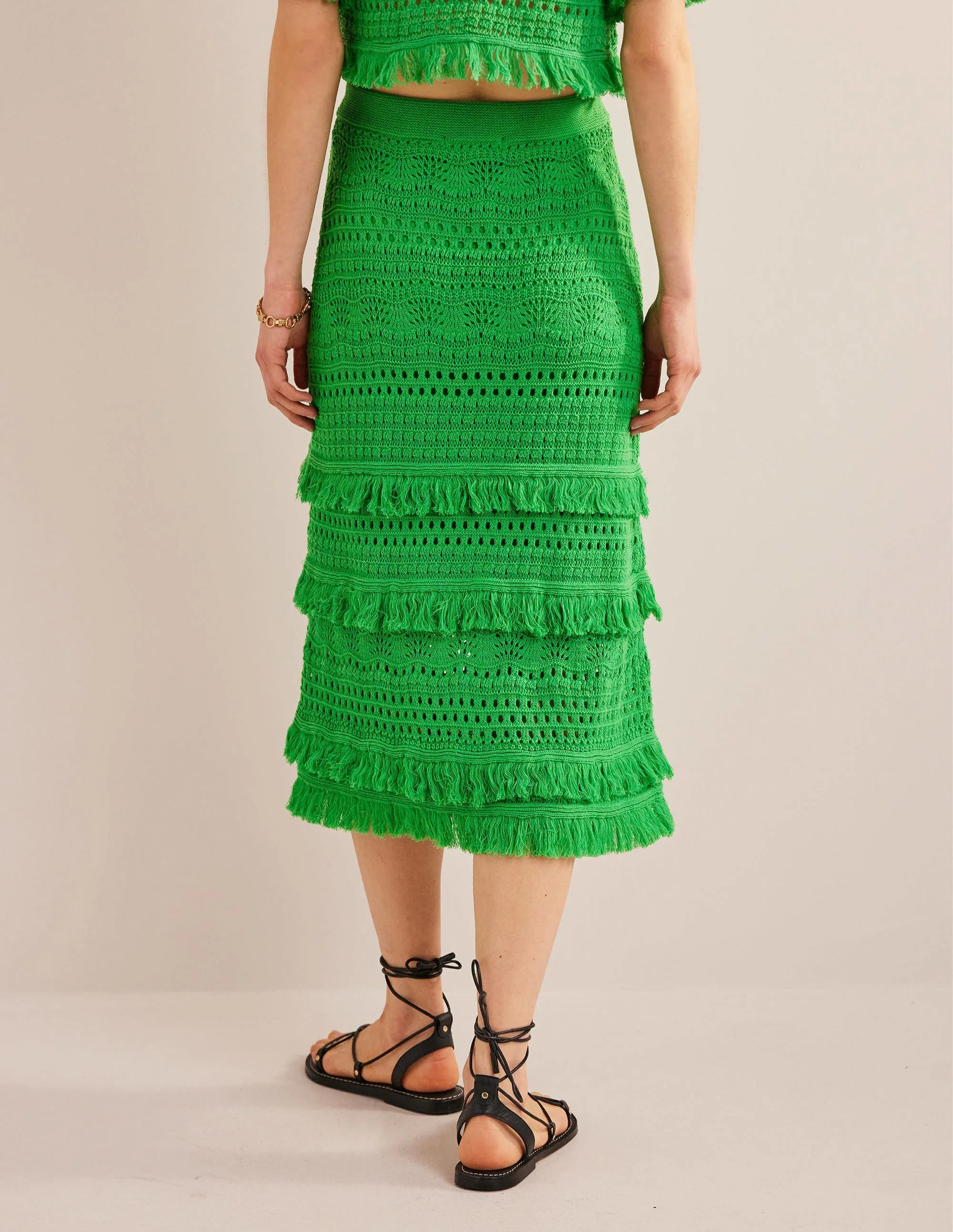 Fringe Crochet Knitted Skirt-Bright Green