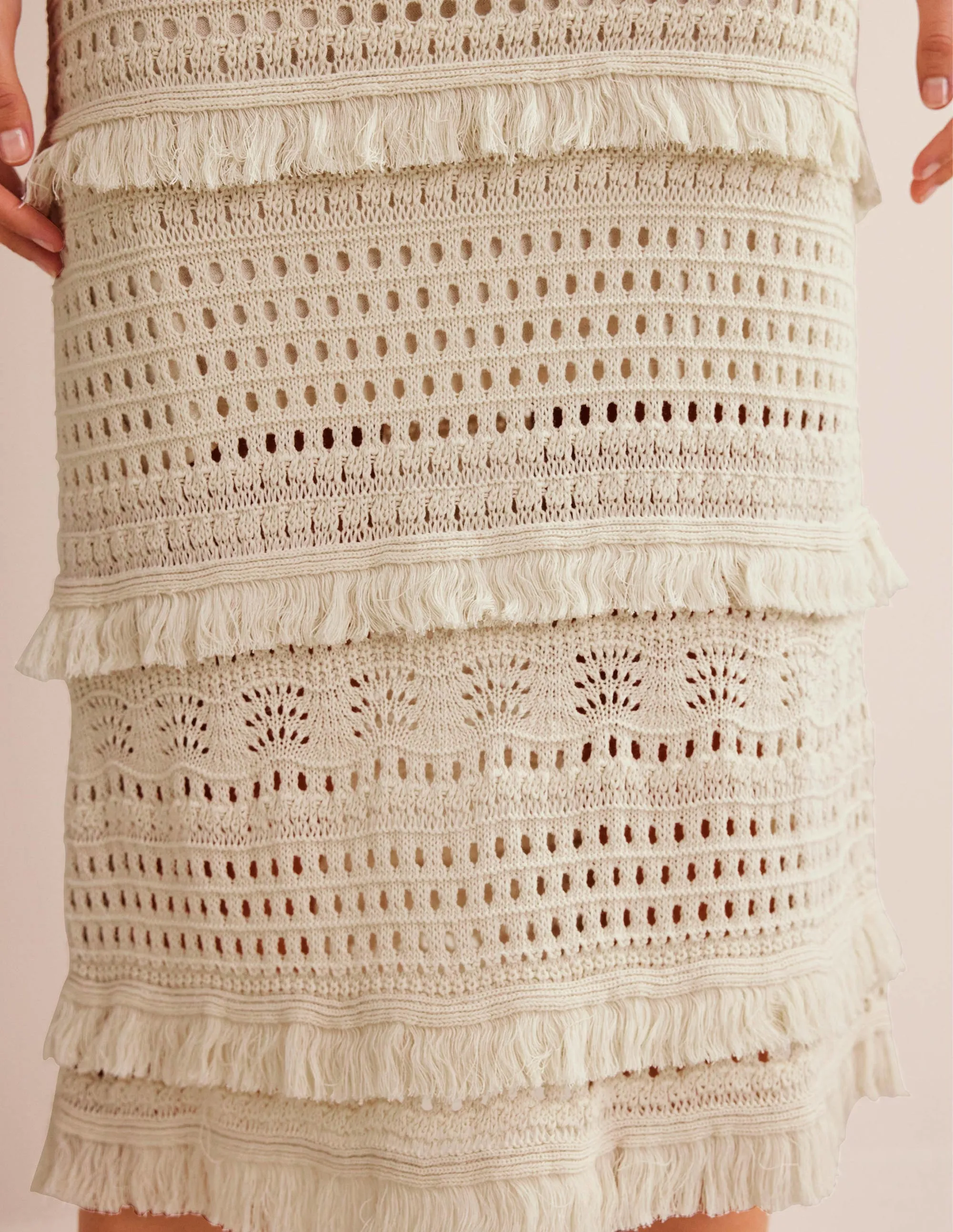 Fringe Crochet Knitted Skirt-Warm Ivory