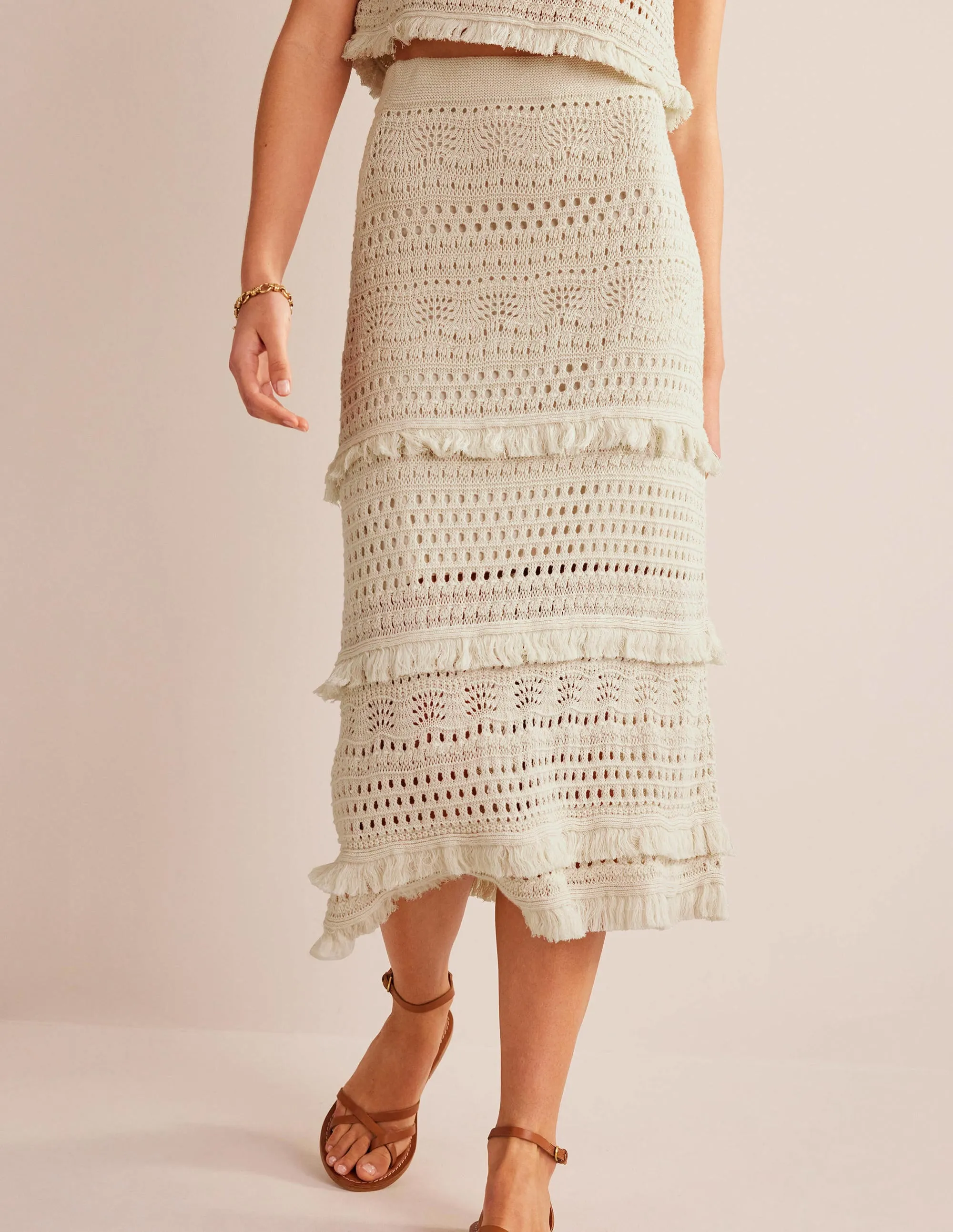 Fringe Crochet Knitted Skirt-Warm Ivory