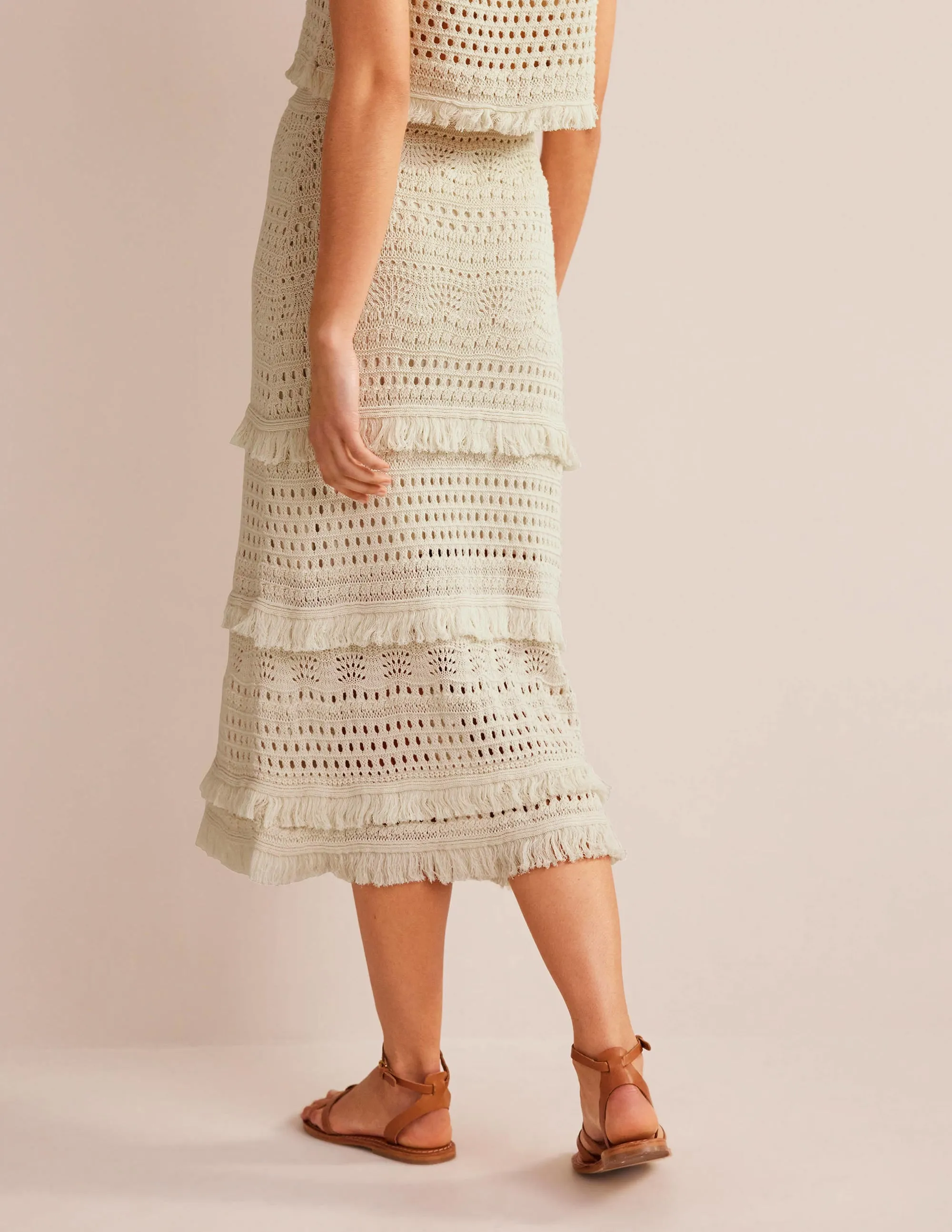 Fringe Crochet Knitted Skirt-Warm Ivory