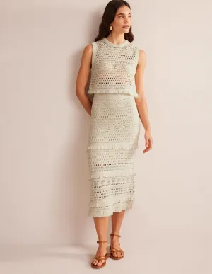 Fringe Crochet Knitted Skirt-Warm Ivory