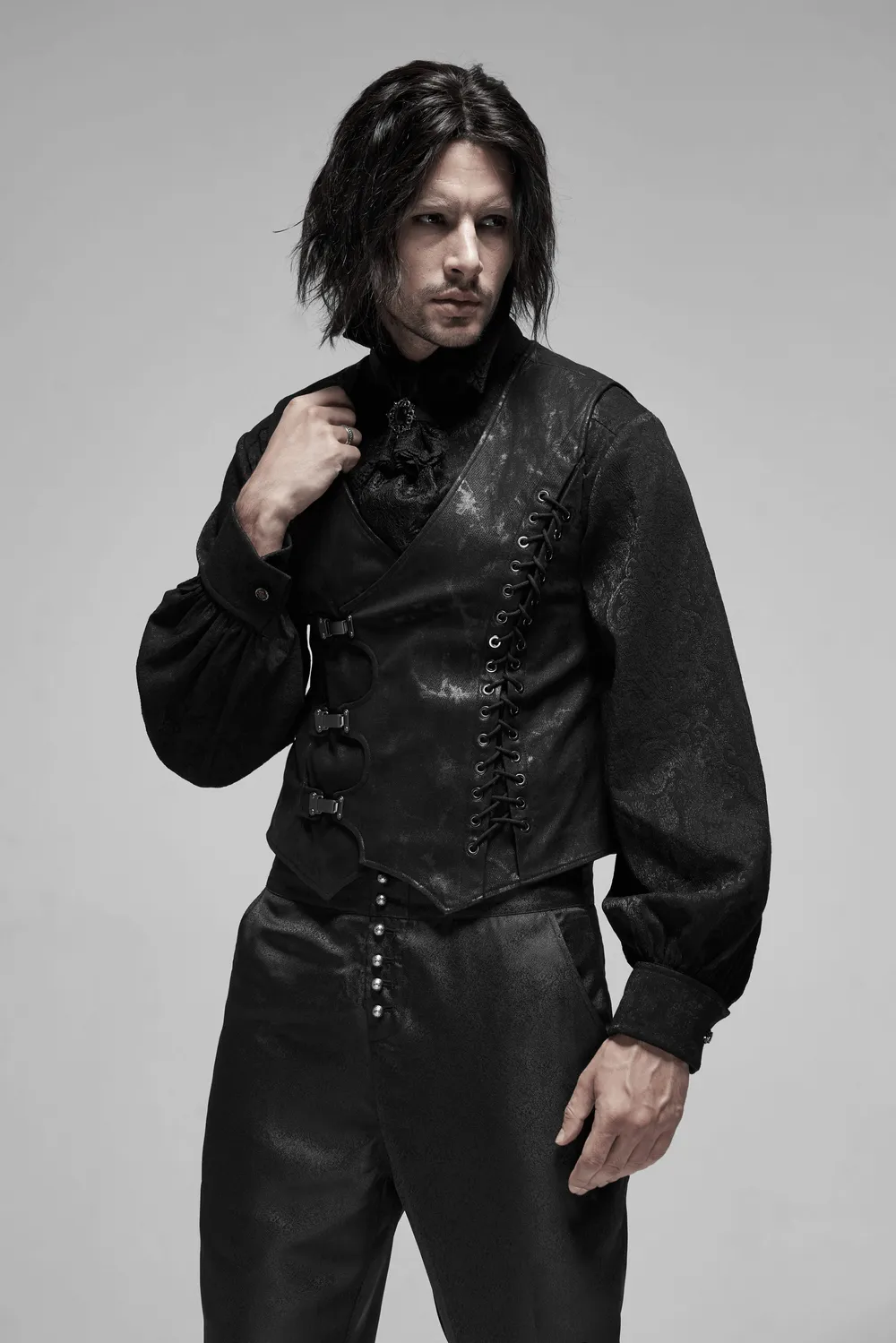 Gothic Style Men's Vest with Metal Buckles and Lacing
