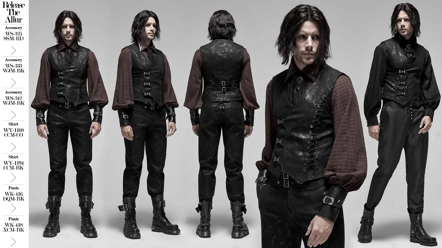 Gothic Style Men's Vest with Metal Buckles and Lacing