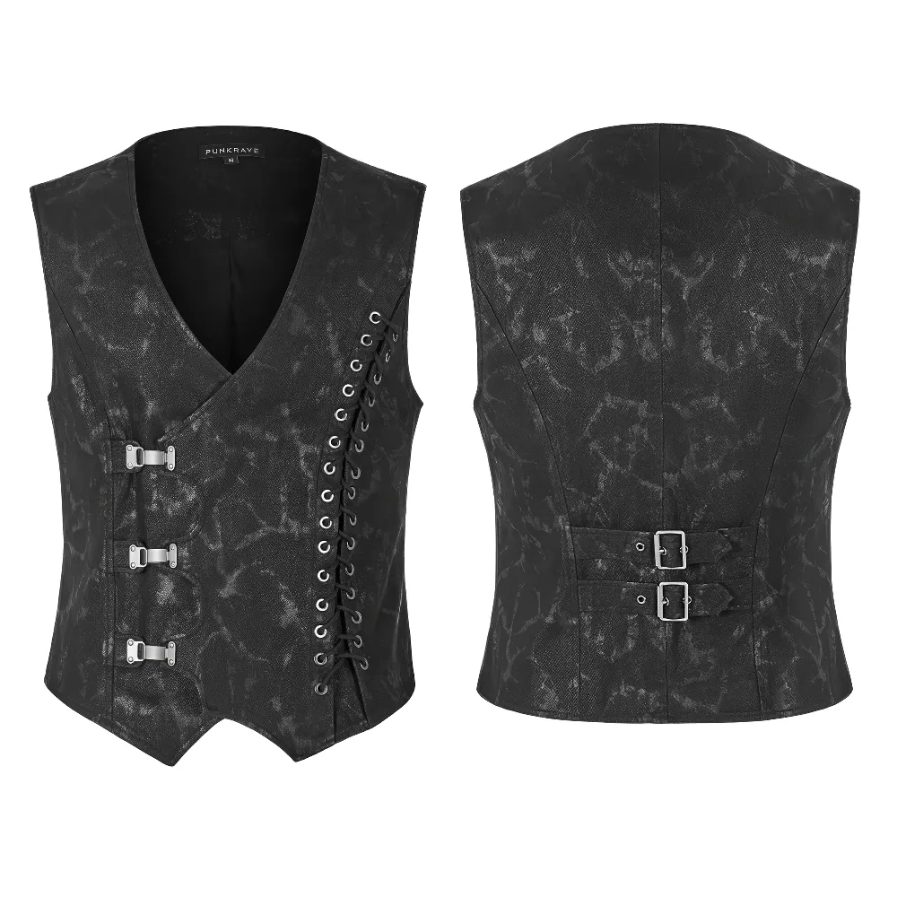 Gothic Style Men's Vest with Metal Buckles and Lacing