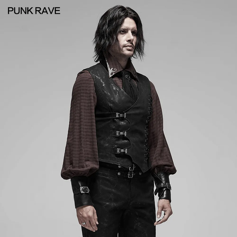 Gothic Style Men's Vest with Metal Buckles and Lacing