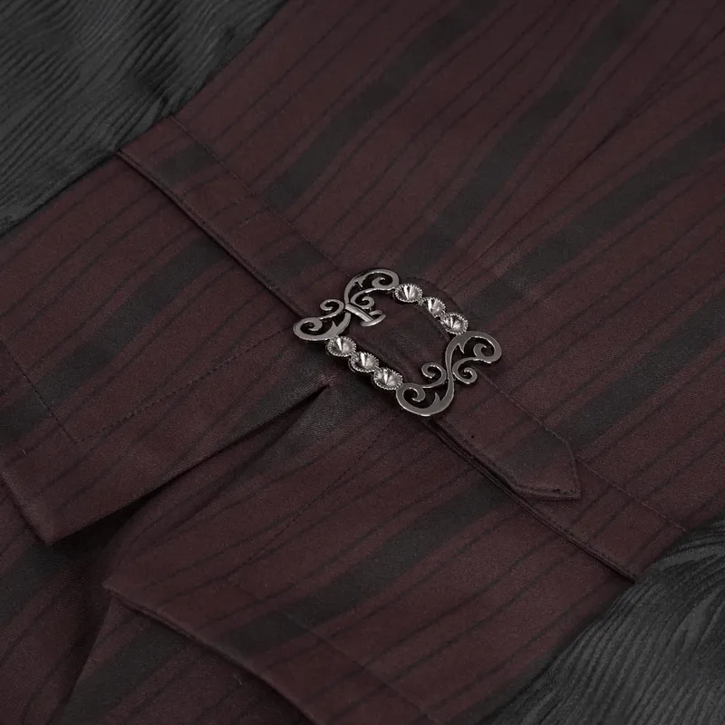 Gothic Wine Red Stripes Waistcoat with Datachable Swallow Tail / Male V-Neck Buttons Waistcoat