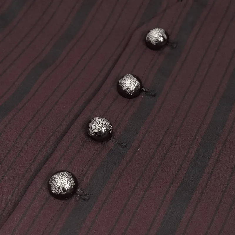 Gothic Wine Red Stripes Waistcoat with Datachable Swallow Tail / Male V-Neck Buttons Waistcoat