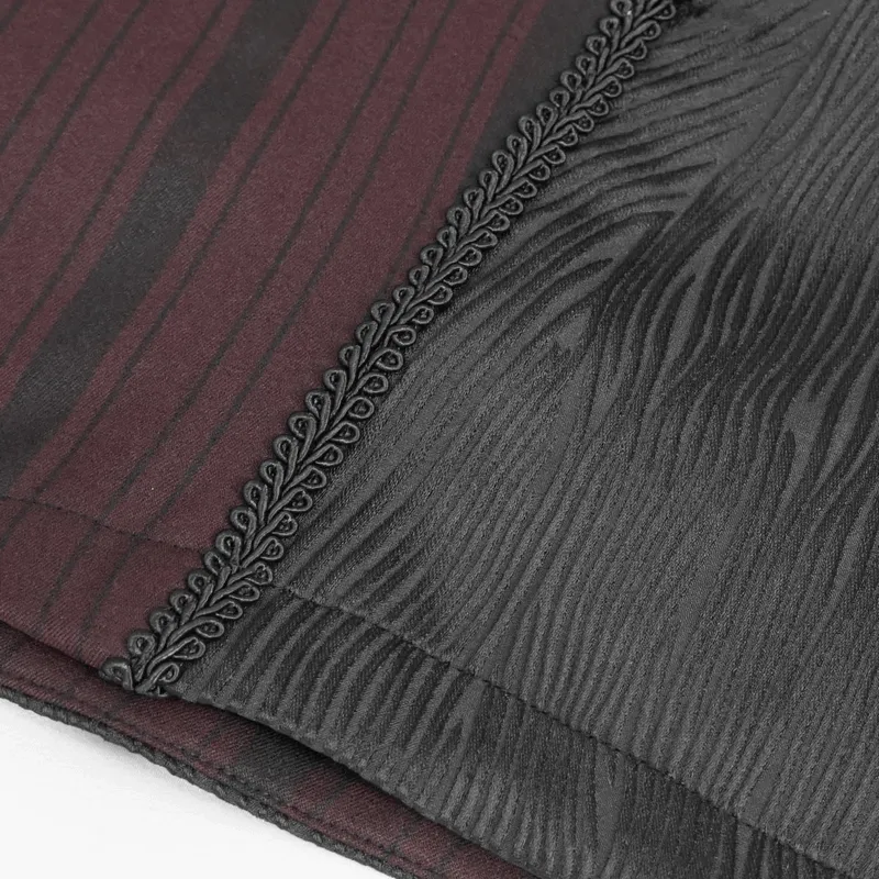 Gothic Wine Red Stripes Waistcoat with Datachable Swallow Tail / Male V-Neck Buttons Waistcoat