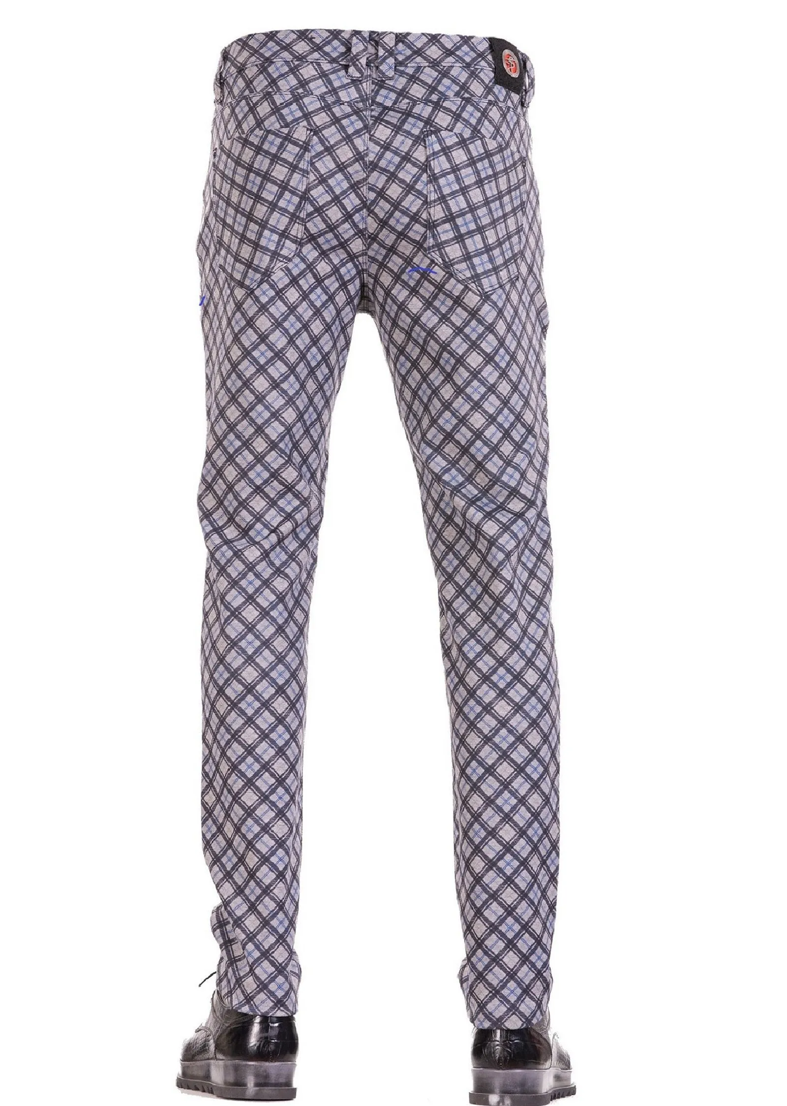 Gray Blue "Miami" Plaid Stretch Pants