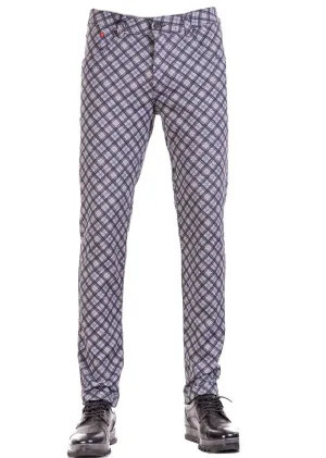 Gray Blue "Miami" Plaid Stretch Pants