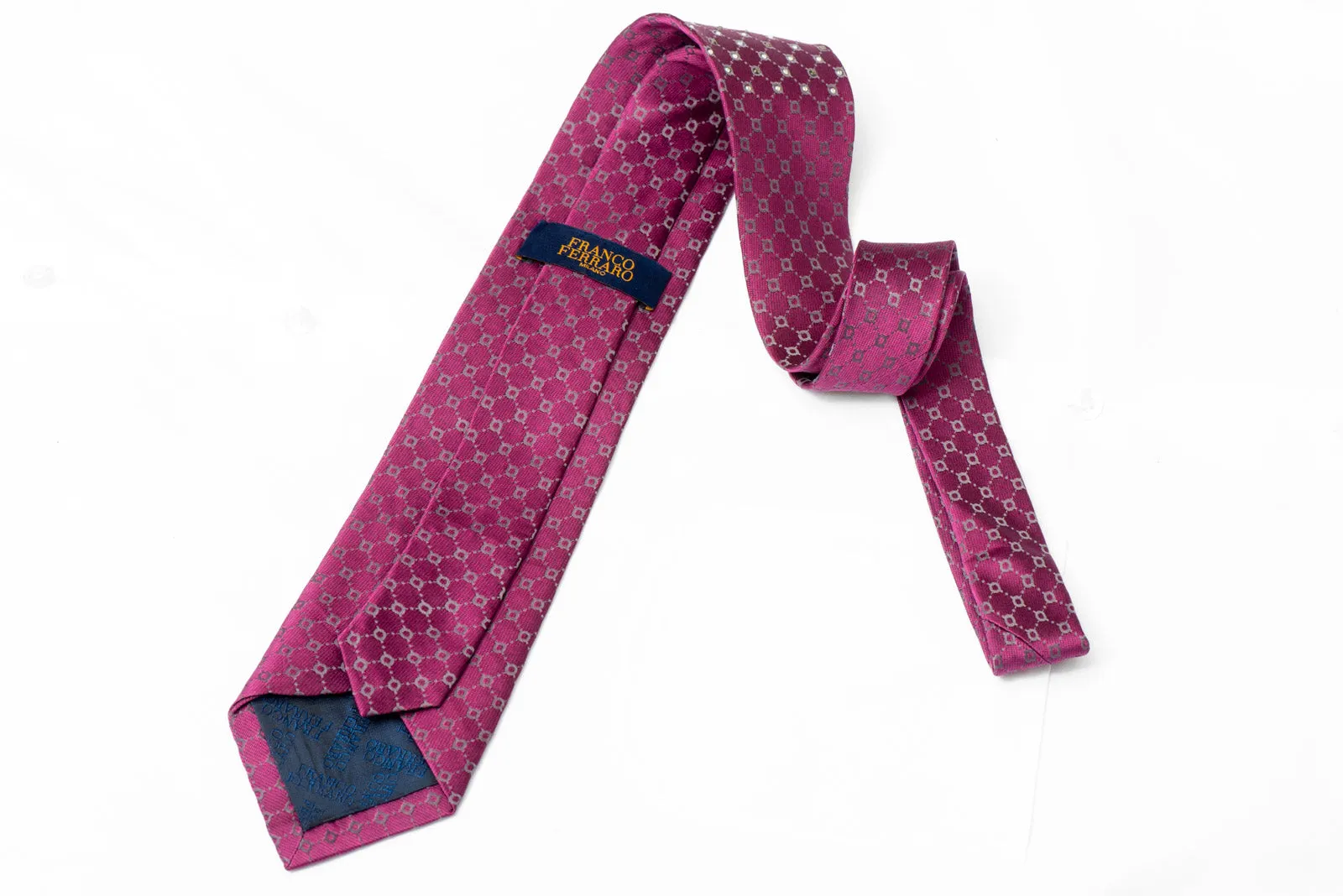 Gray Trellis On Burgundy Rhinestone Silk Necktie