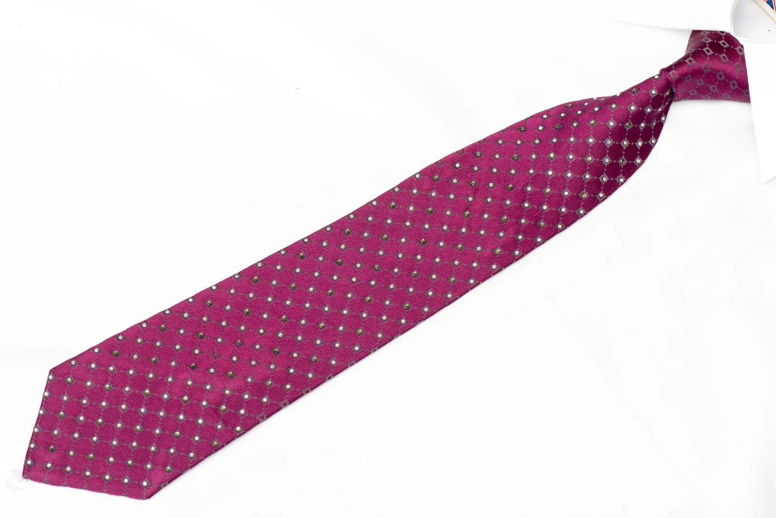 Gray Trellis On Burgundy Rhinestone Silk Necktie