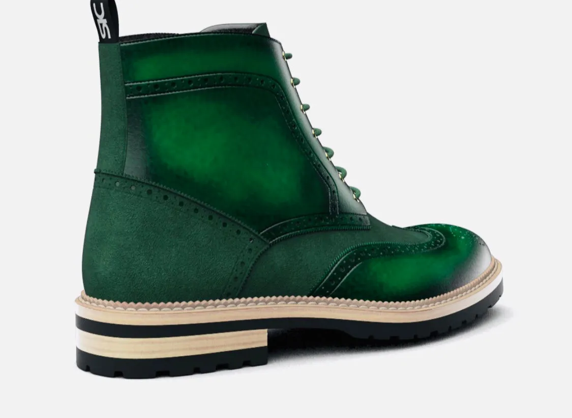 Green Ankle Wing Brogue Boot