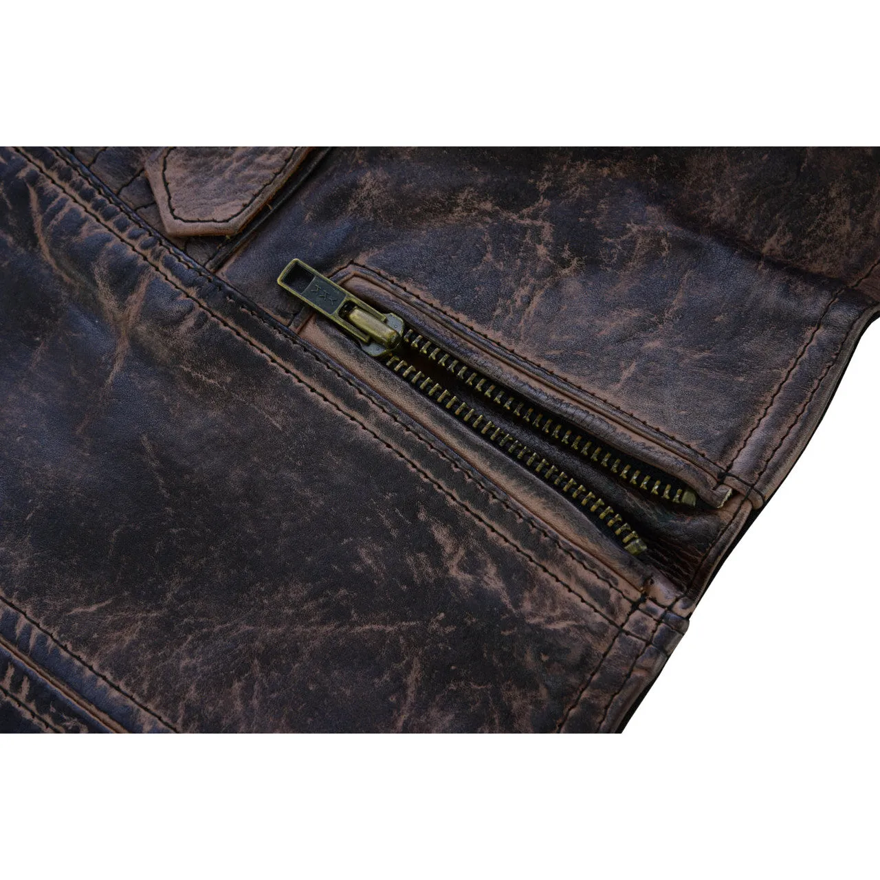High Mileage Womens Vintage Brown Premium Cowhide Biker Motorcycle Leather Vest With Buckles